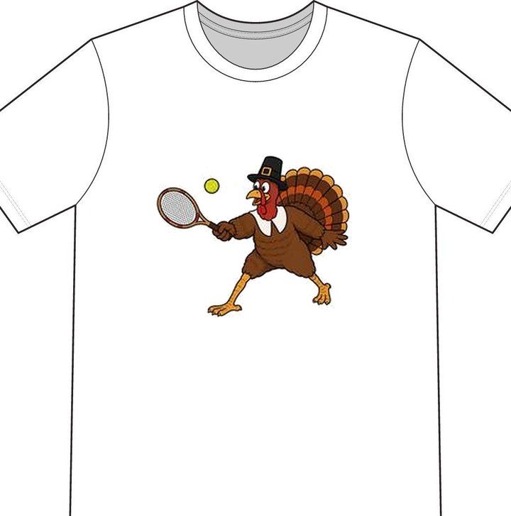 Thanksgiving Turkey illustrated on a white tennis T-shirt