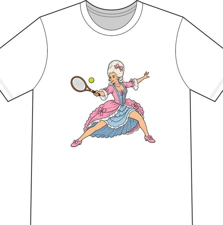 Marie Antoinette illustrated on a white tennis T-shirt