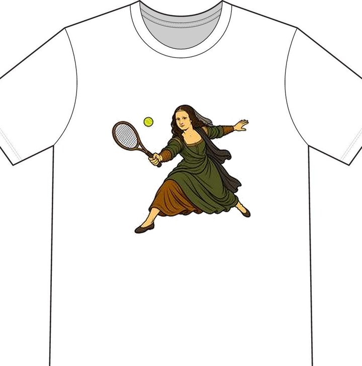 Mona Lisa illustrated on a white tennis T-shirt
