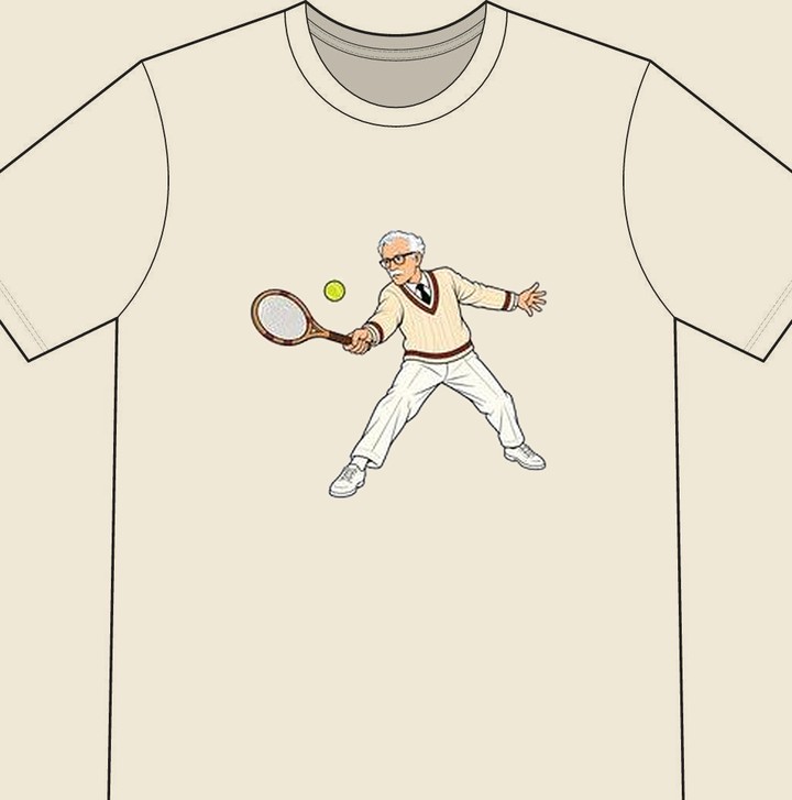 The Butler illustrated on a natural tennis T-shirt