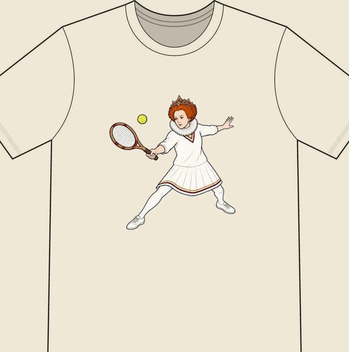 Elizabeth I illustrated on a natural tennis T-shirt