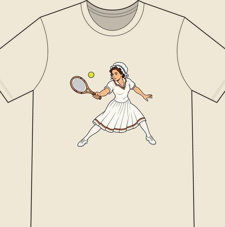 Betsy Ross illustrated on a natural tennis T-shirt