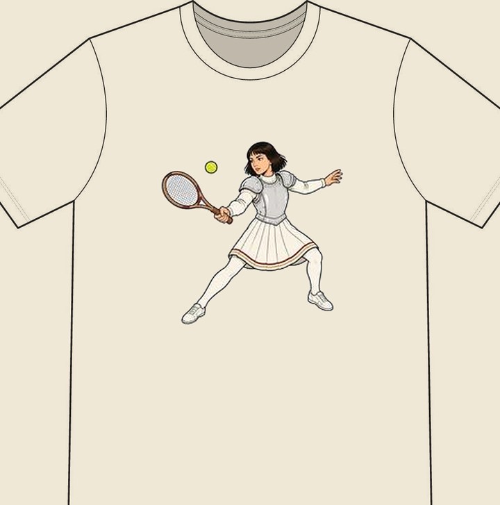 Joan of Arc illustrated on a natural tennis T-shirt