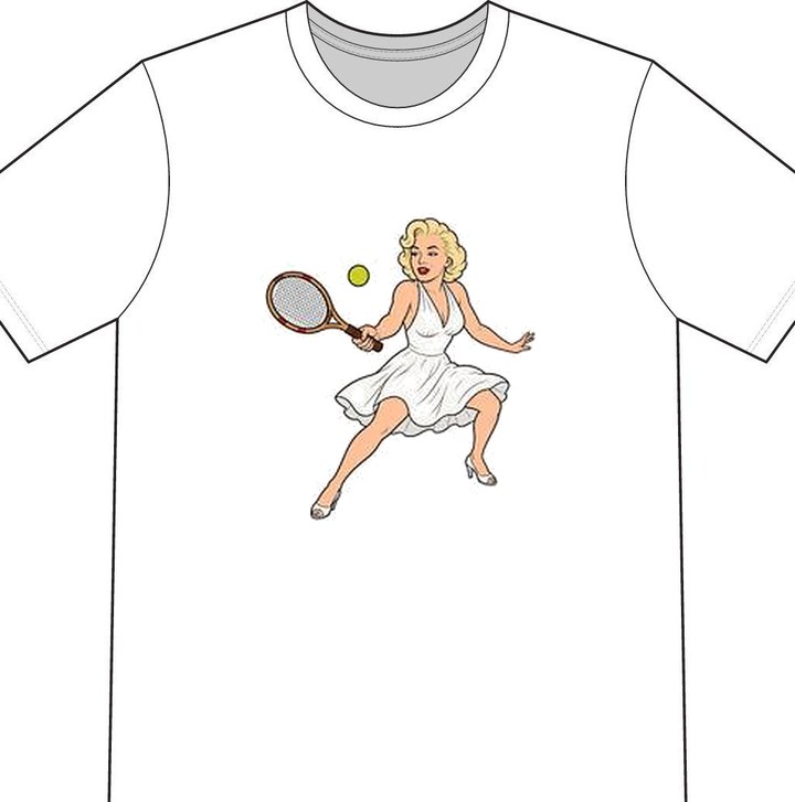 Marilyn Monroe illustrated on a white tennis T-shirt