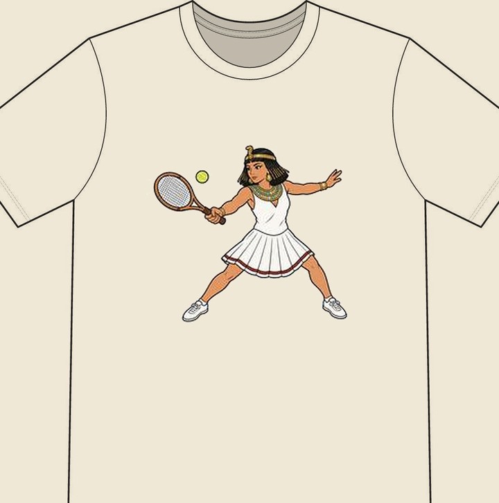 Cleopatra illustrated on a natural tennis T-shirt