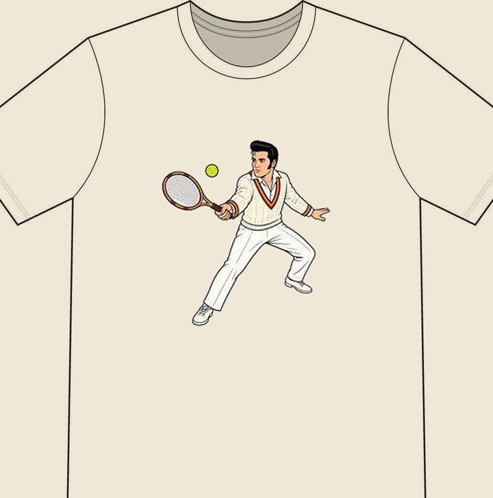 Elvis Presley illustrated on a natural tennis T-shirt