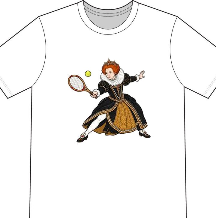 Elizabeth I illustrated on a white tennis T-shirt