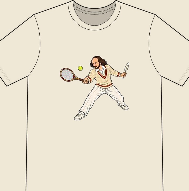 William Shakespeare illustrated on a natural tennis T-shirt