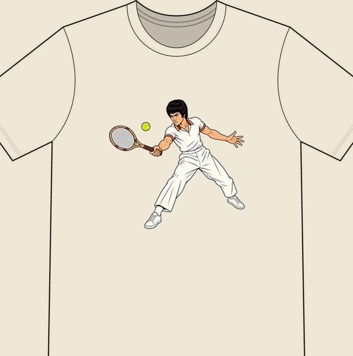 Bruce Lee illustrated on a natural tennis T-shirt