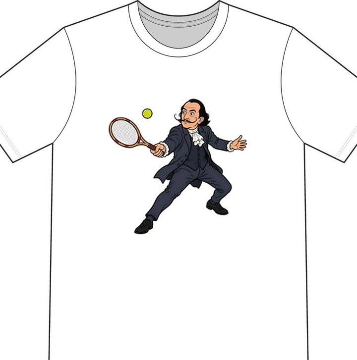 Salvador Dali illustrated on a white tennis T-shirt