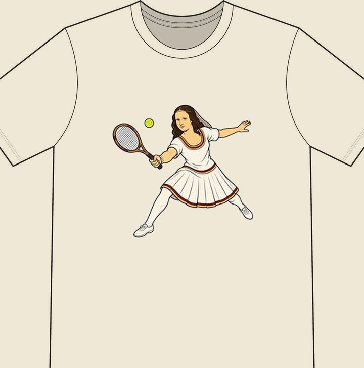 Mona Lisa illustrated on a natural tennis T-shirt