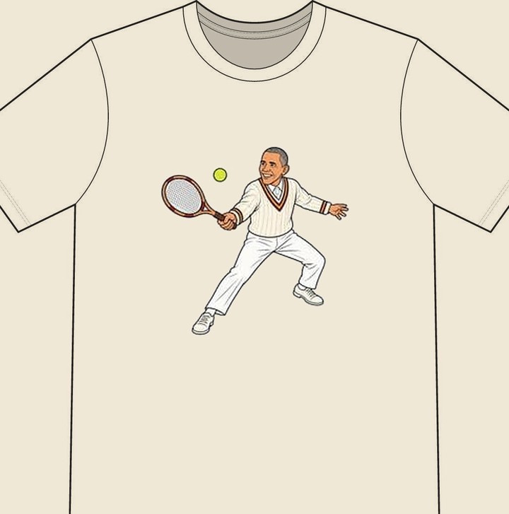 Barack Obama illustrated on a natural tennis T-shirt